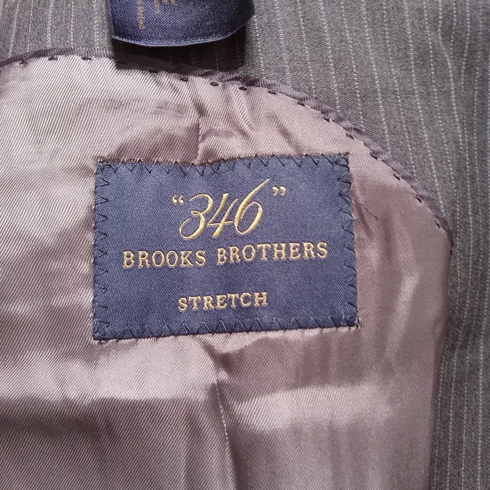 Brooks Brothers 346 Stretch 100% Wool Blazer 40L Gray Pinstripe‎